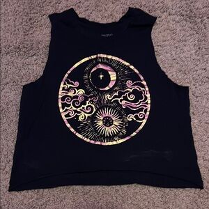 Black Sleeveless Top with Celestial Design